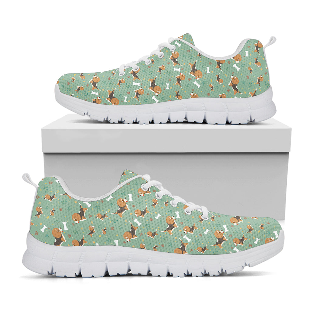 Cute Beagle Puppy Pattern Print White Sneakers