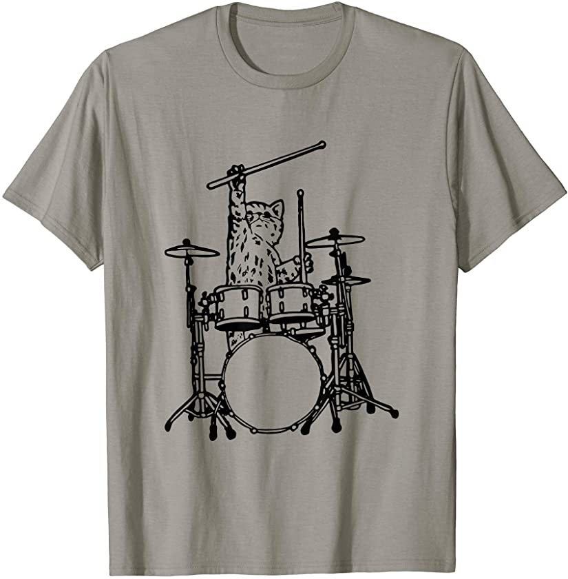 Cat Playing Drums Kitten Kitty Meow Drummer T-Shirt