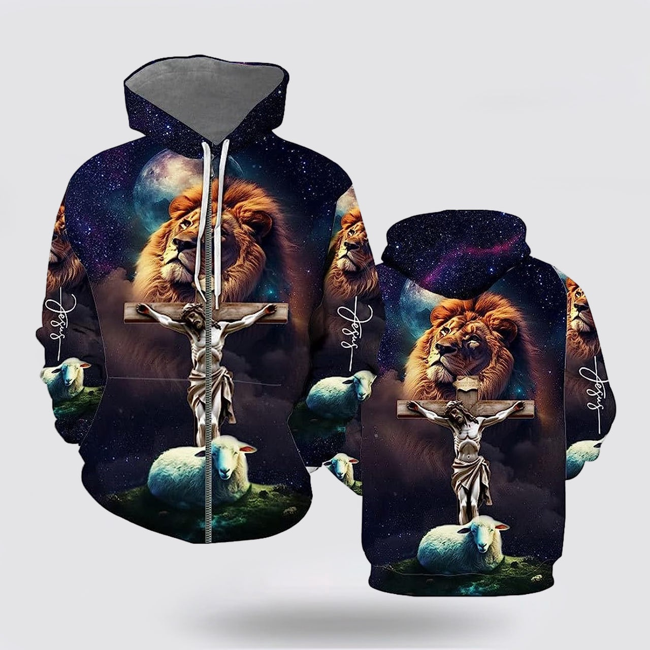 Jesus Lion Sheep Galaxy 3D Hoodies For Women Men Christian Apparel Hoodies