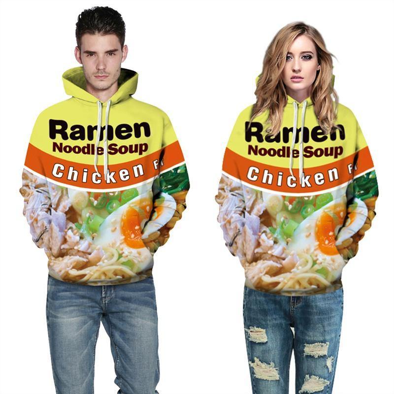 Mens Hoodies 3D Printed Egg Ramen Noodle Printing Hooded