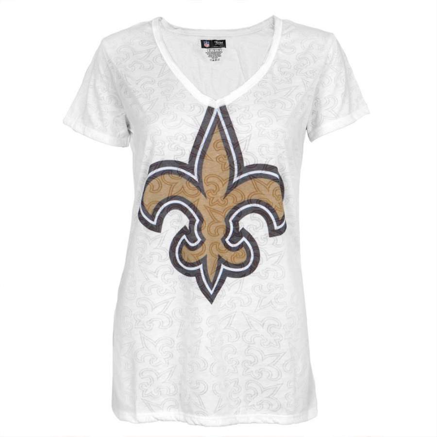 New Orleans Saints – Large Logo Juniors Burnout V-Neck T-Shirt