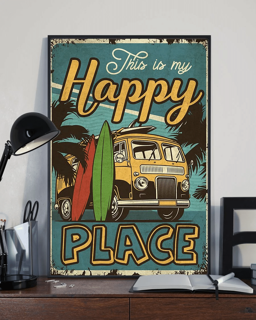 Surfing This Is My Happy Place Poster Canvas – Vintage Home Decor Wall Art Evg81222