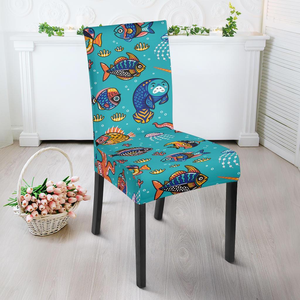 Manatee Whale Fish Octopus Pattern Print Chair Cover