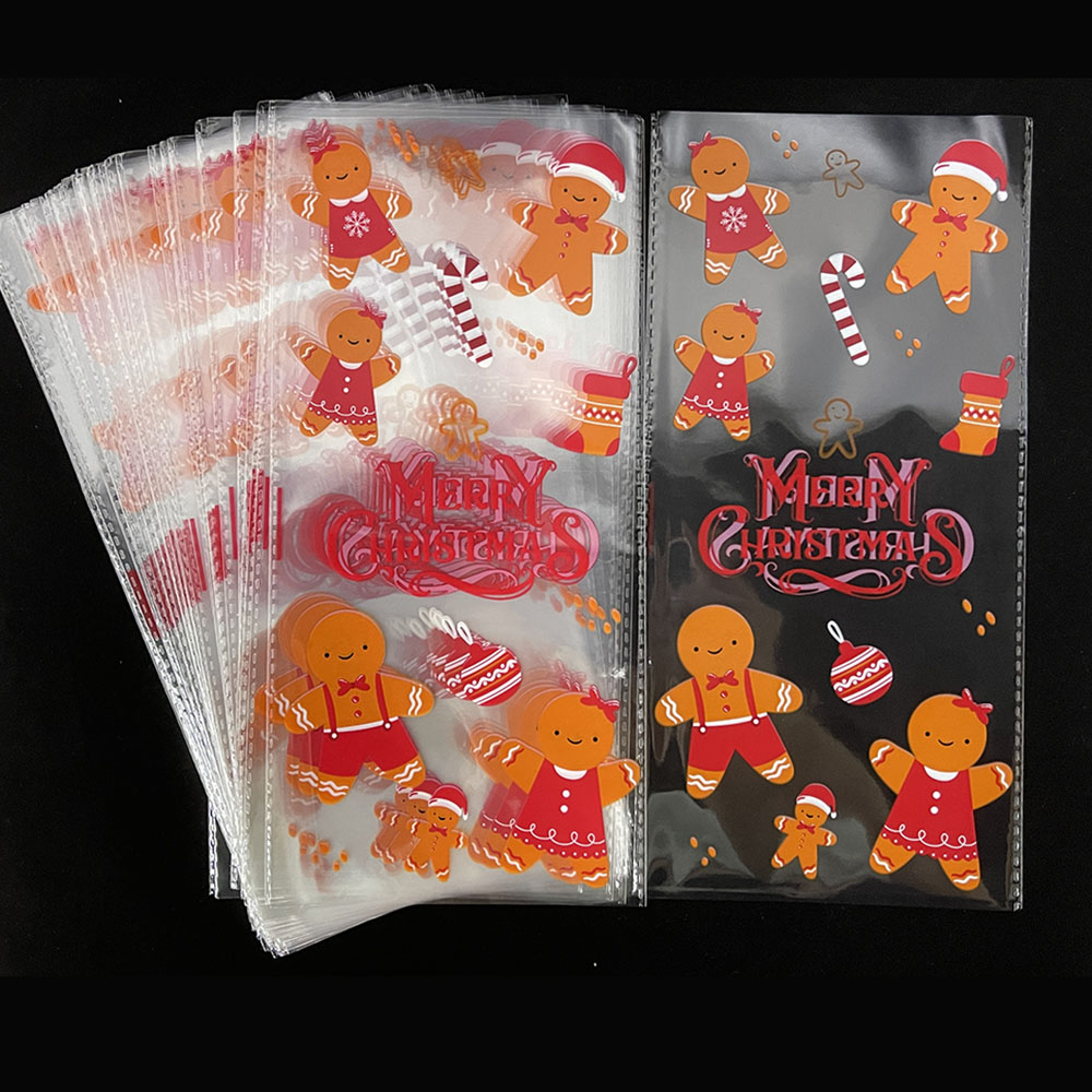 50/100pcs Christmas Cone Bags Plastic Candy Pouch Santa Claus Snowflake Elk Merry Christmas Decoration Supplies Xmas Favor alx