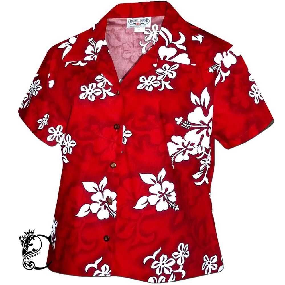 White Flower Red Fitted Women’S Hawaiian Shirt