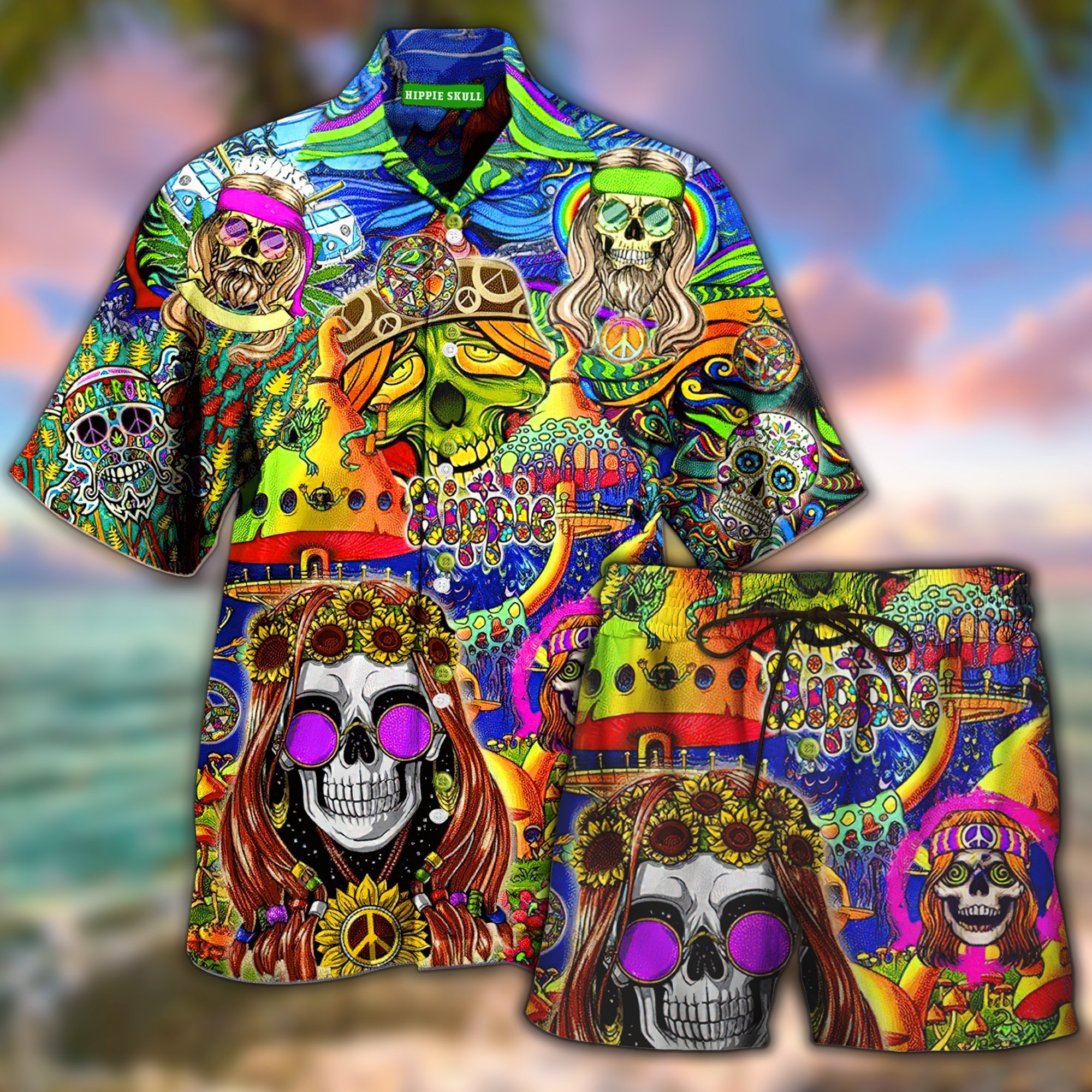 Hippie Skull All Over Printed Hawaii Shirt And Short Ha69368