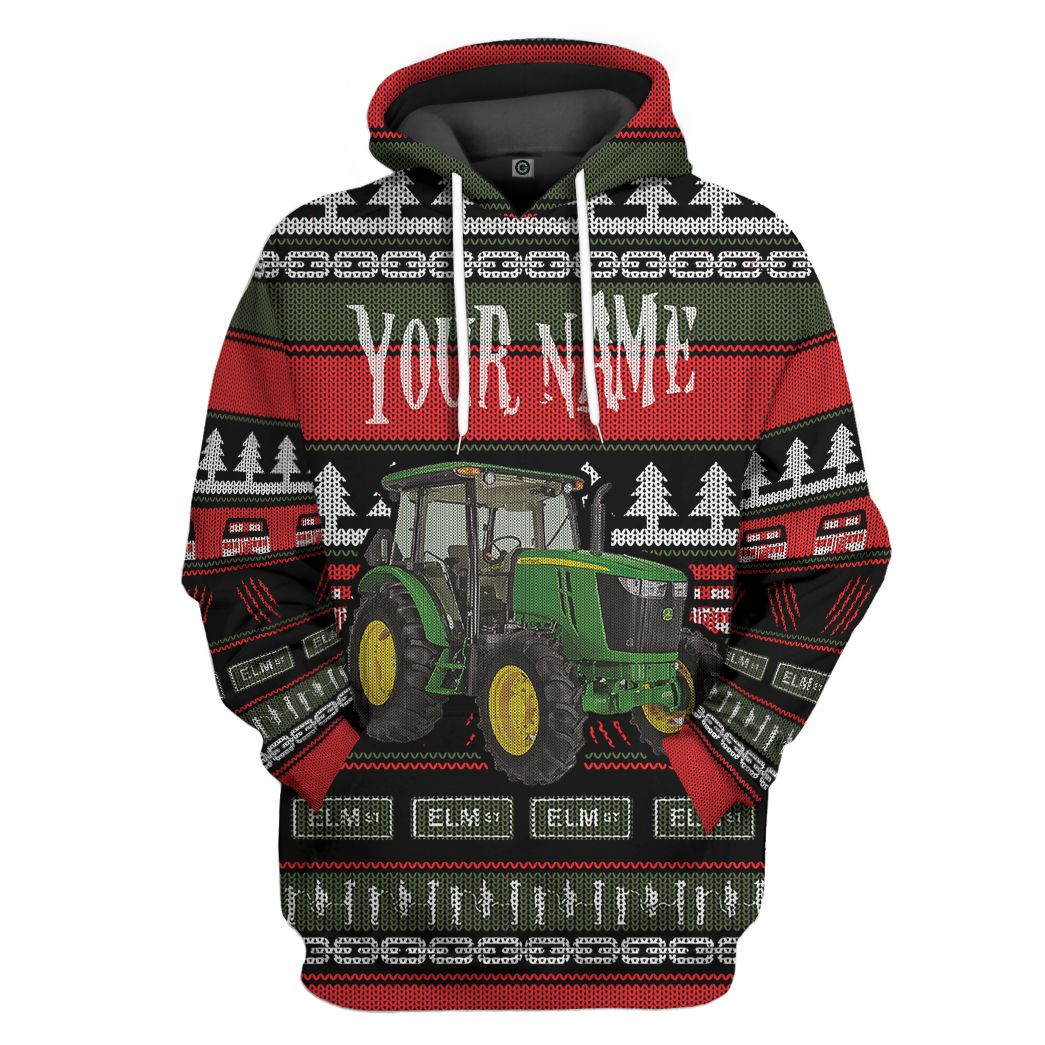 3D Custom Name Tractor Ugly Christmas Tshirt Hoodie Apparel