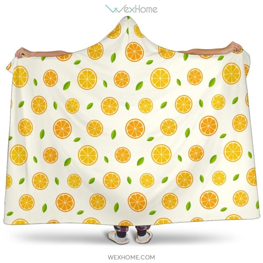 Oranges Leaves Pattern Hooded Blanket