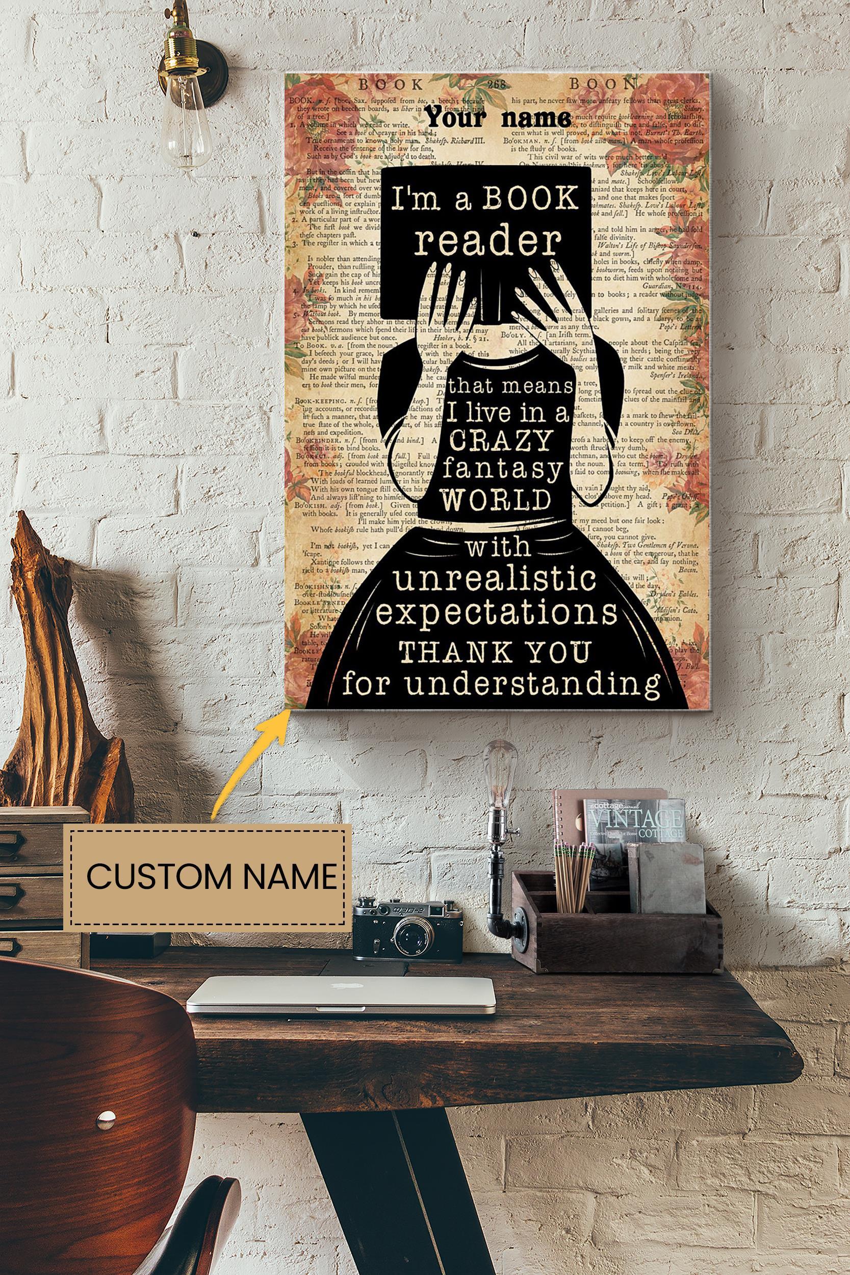 Book Reader Personalized Poster – Home Decor Wall Art – Gift For Book Lover Woman Library Decor Wrapped Canvas