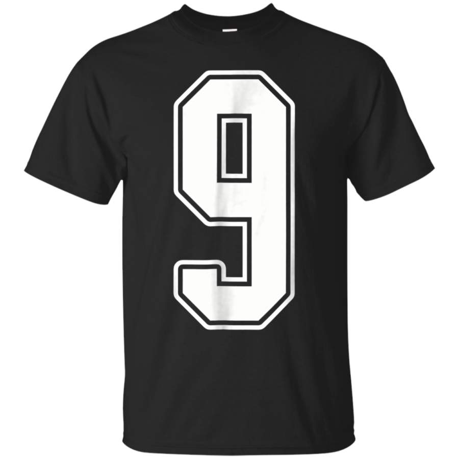 AGR 9 White Outline Number 9 Sports Fan Jersey Style T-Shirt