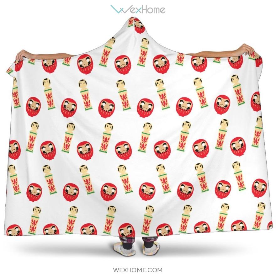 Daruma Japanese Wooden Doll Hooded Blanket