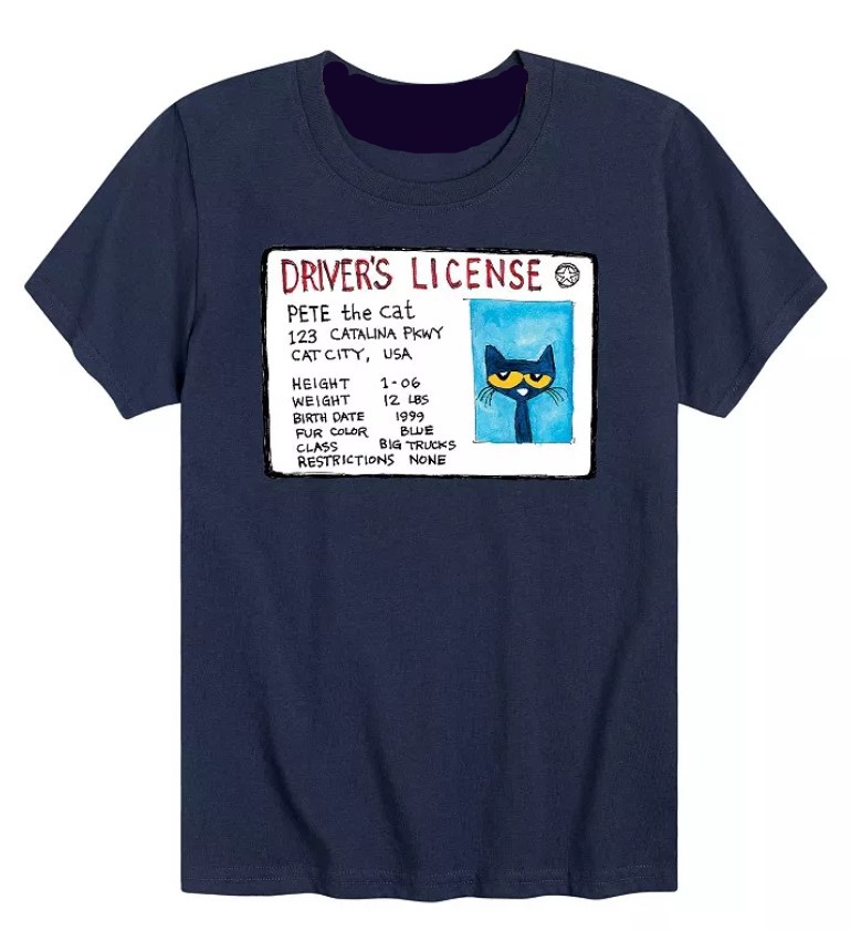 Pete The Cat Cartoon Drivers License Graphic Tee Shirt Outfit