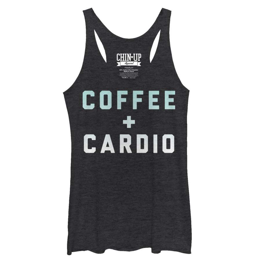 CHIN UP Women’s Cardio and Coffee  Racerback Tank Black Heather