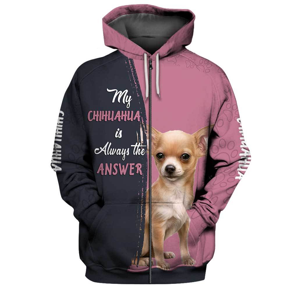 Chihuahua Answer 3D Full Printing Zip Hoodie