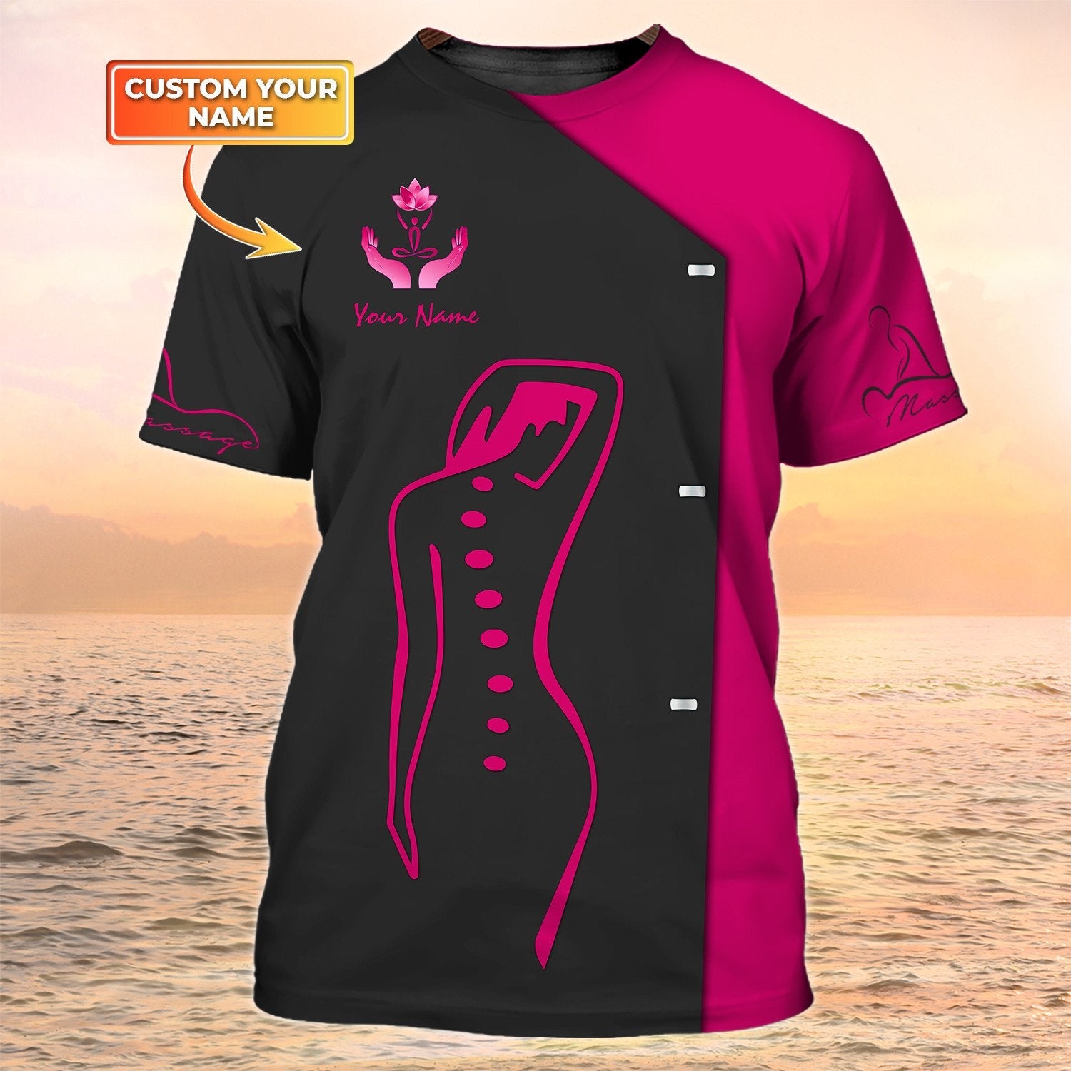 Personalized 3D All Over Print Massage Therapist Shirt Massage Therapist Uniform Black Pink