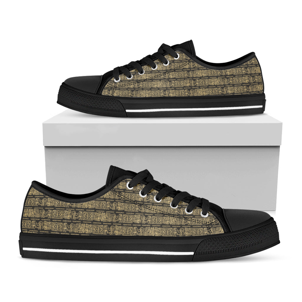 Ancient Maya Pattern Print Black Low Top Shoes