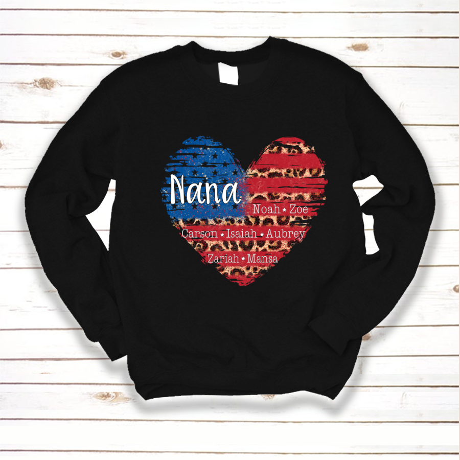 Personalized Nana Heart American Flag Sweatshirt