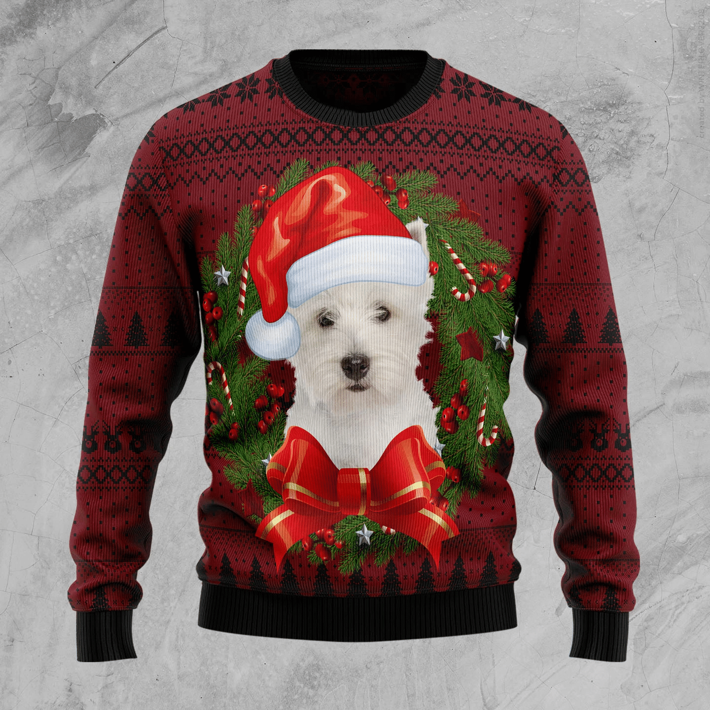 Welsh Highland Terrier Wreath Christmas Ugly Sweater