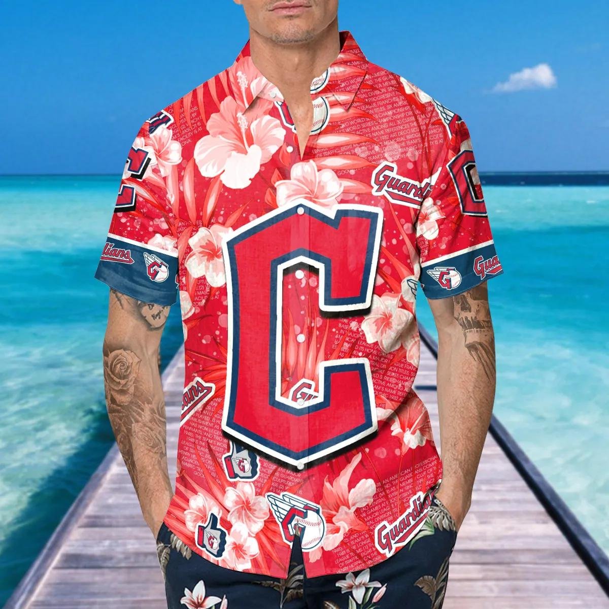 Cleveland Guardians Hawaiian Shirt With Hibiscus Emblem