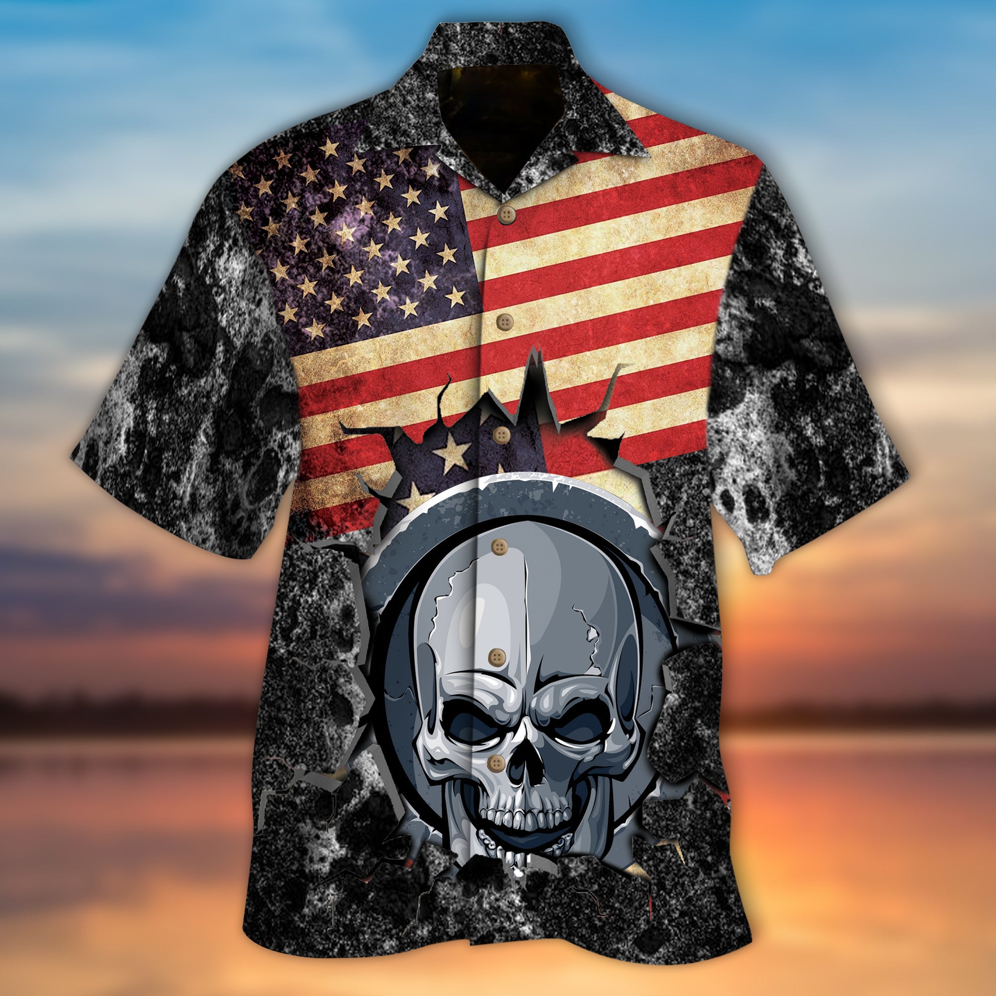 American Skull Flag Hawaiian Shirt – Mc035