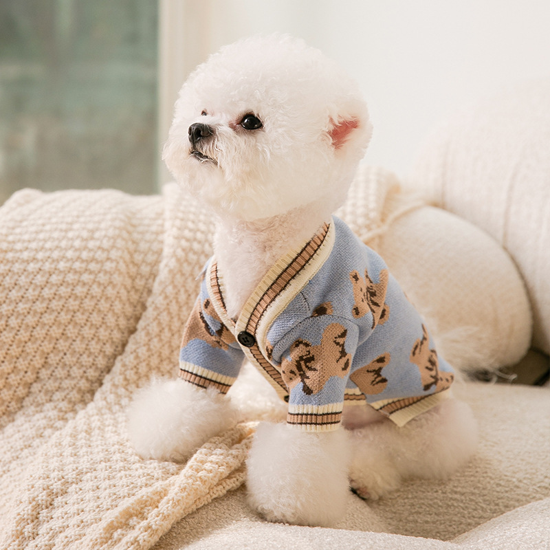 Blue Dog Sweater Creative Letter Puppy Knit Sweater Pet Fall/Winter Apparel Teddy Warm Pullover Bichon Soft Home Clothes alx