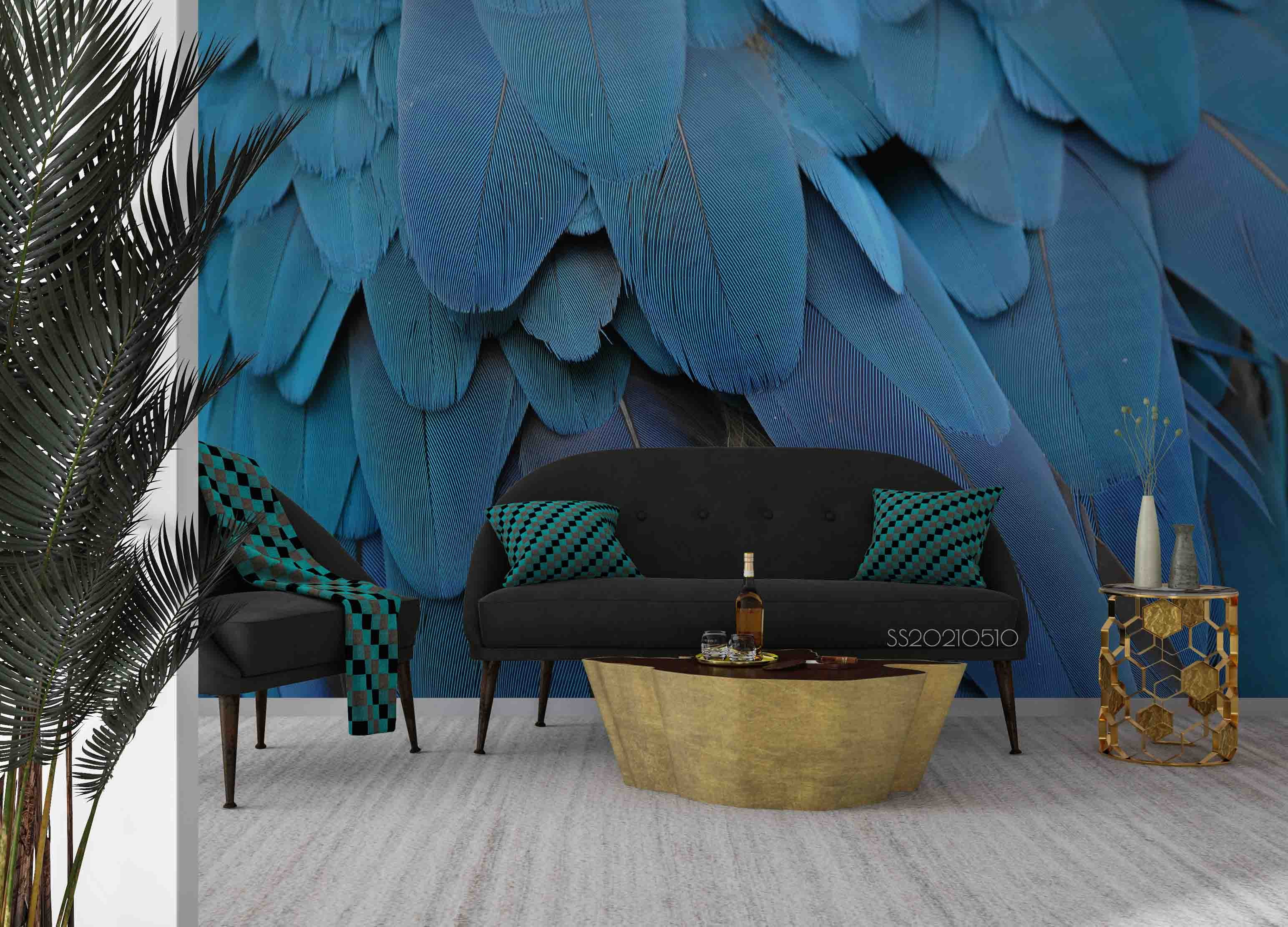 3D Blue Animal Feather Wall Mural Wallpaper Lqh 352