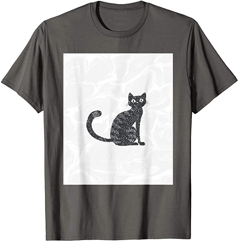 Black On White Cat Icon Vintage Kitten Pet Lover Owner T-Shirt