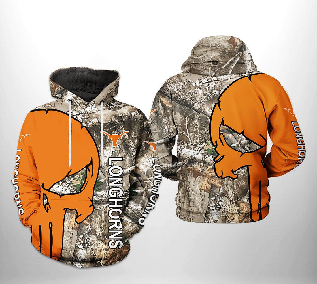 Texas Longhorns Ncaa Camo Veteran Hunting Hoodie & Zip Hoodie