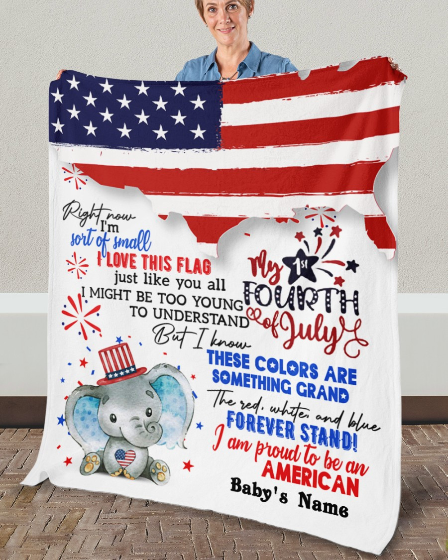 Personalized My First July 4Th Elephant And America Flag I’M Proud To Be An American, I Love This Flag Sherpa Fleece Blanket