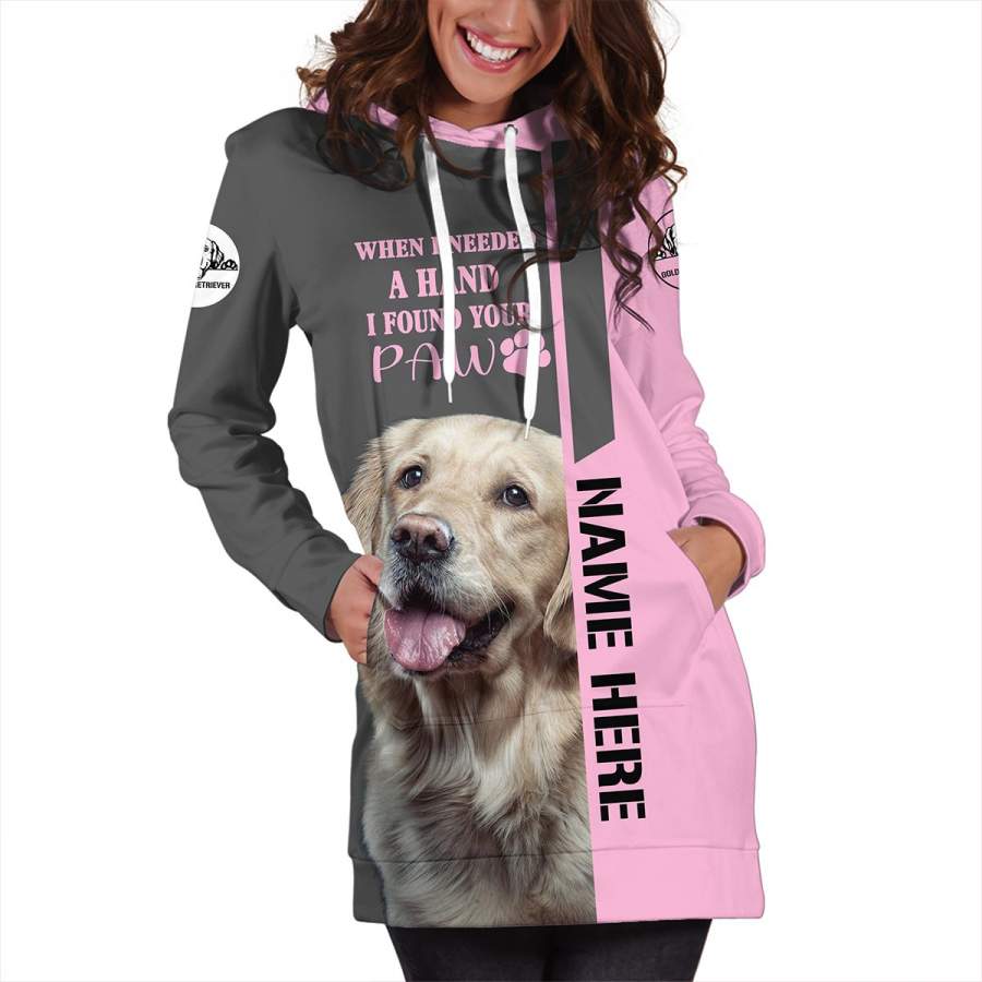 Cute Golden Retriever Dog Puppy Sentimental Customized  All over printed hoodie dress, baggy dress – When I needed a hand, I found your paw-  awesome  personalized gift for Dog lovers – IPH1885