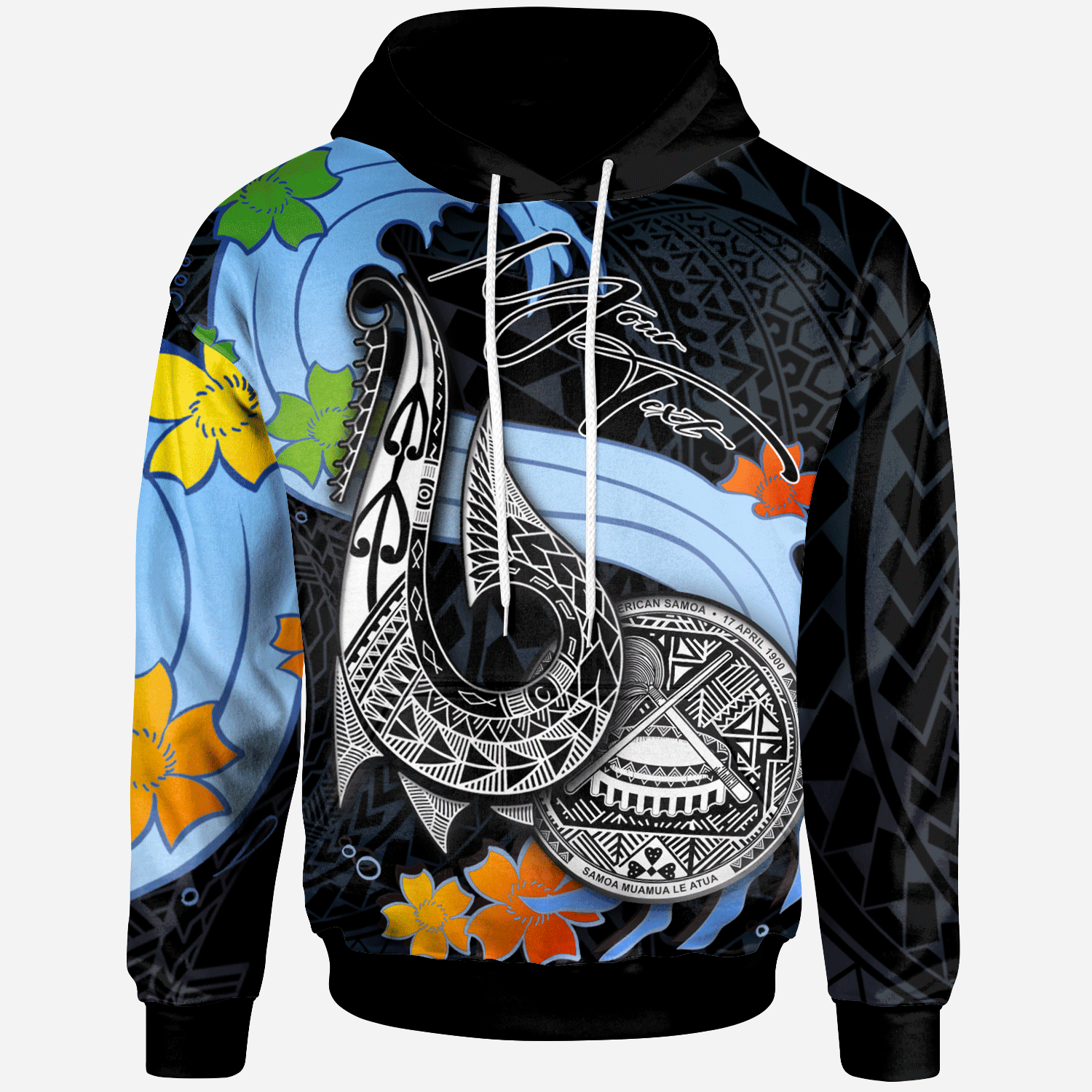 American Samoa Custom Personalised Hoodie – Fish Hooks And Wave – BN01