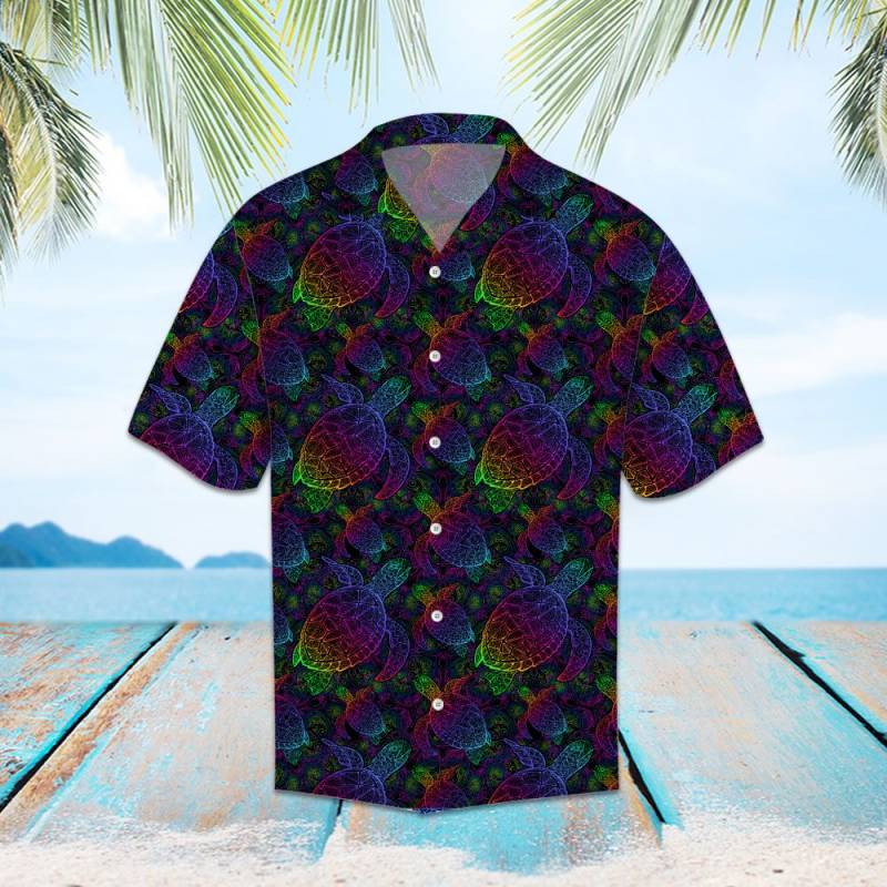 Sea Turtle In Psychedelic Multicolor Colors Hawaiian Shirt Ha29961