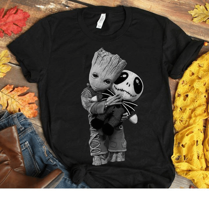 Baby Groot Hug Jack Skellington T Shirt Hoodie Sweater H97 Hoodieshaven