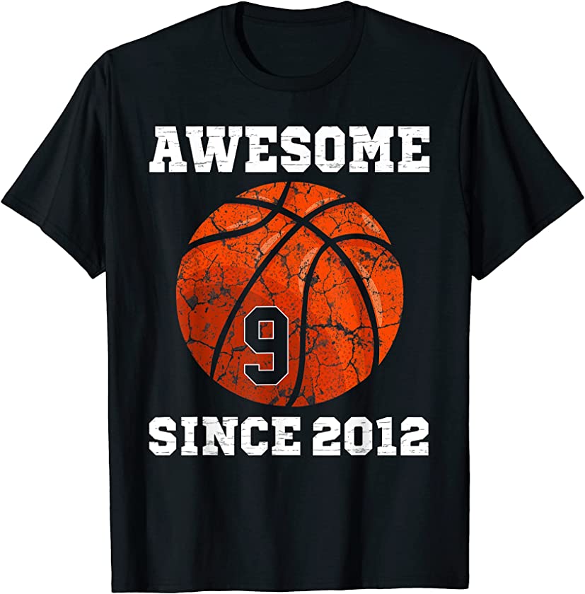 9th Birthday Basketball Lover Gift 9 Years Old Vintage Retro T-Shirt