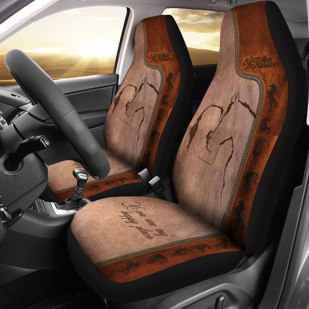 You Are My Happy Place Leather Pattern Print Horse Seat Covers 0622