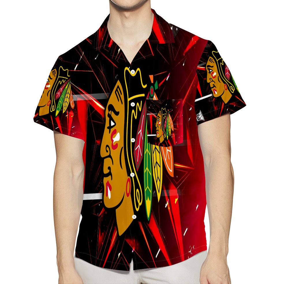 Chicago Blackhawks Emblem Texture10 3D All Over Print Summer Beach Hawaiian Shirt With Pocket