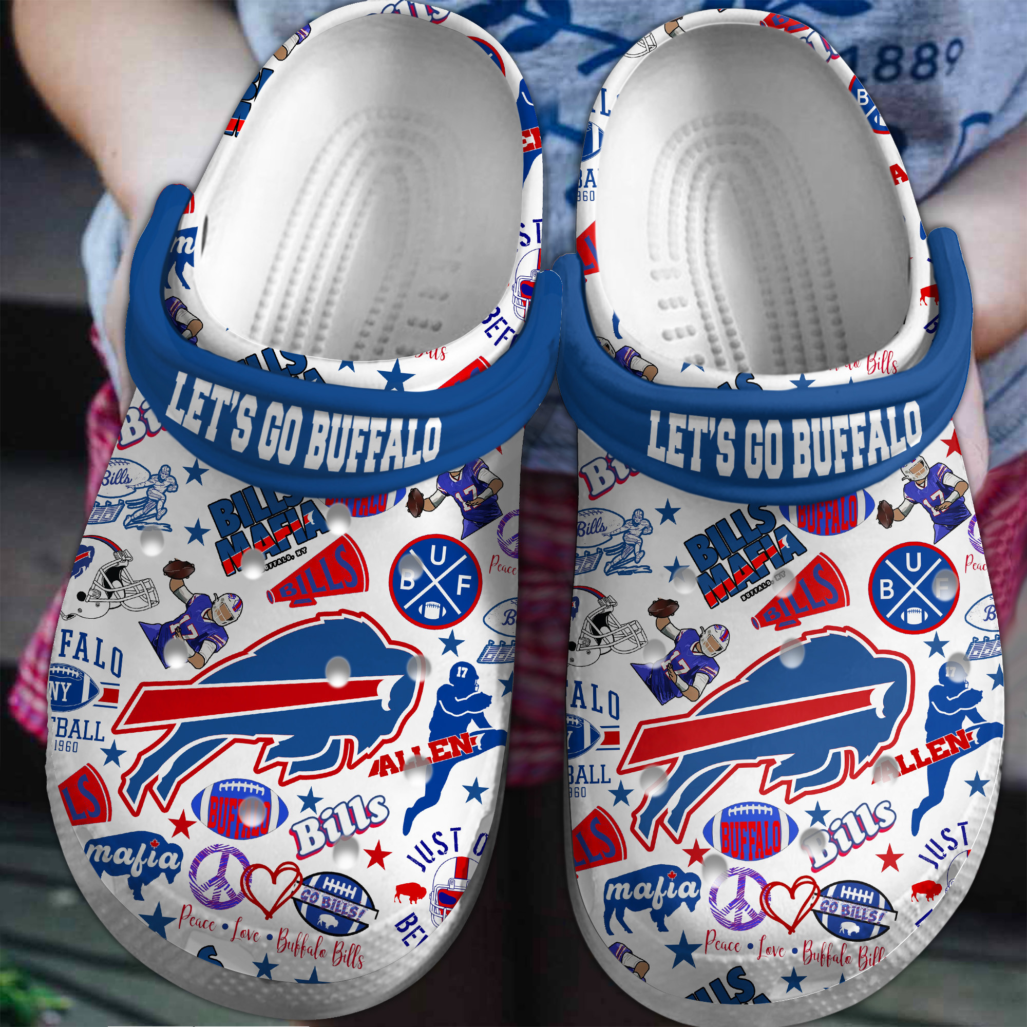 Buffalo Bills NFL Sport Crocs Crocband Clogs Shoes Comfortable For Men Women and Kids