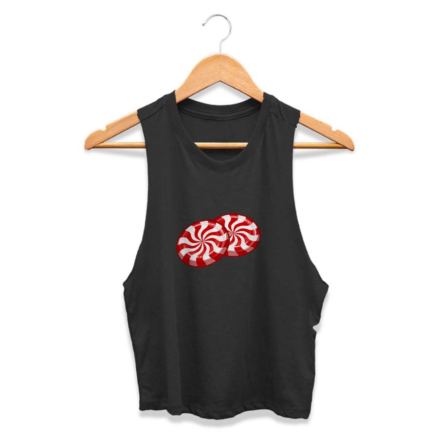 Peppermint Candy Jack Red White Stripes Mint Cane Rock Graphic CPY Womans Crop Tanktop Tee