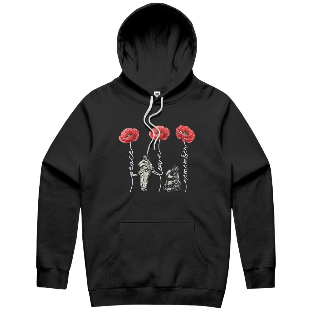 Peace Love Remember Red Poppy Flower Soldier Veteran Day Hoodie