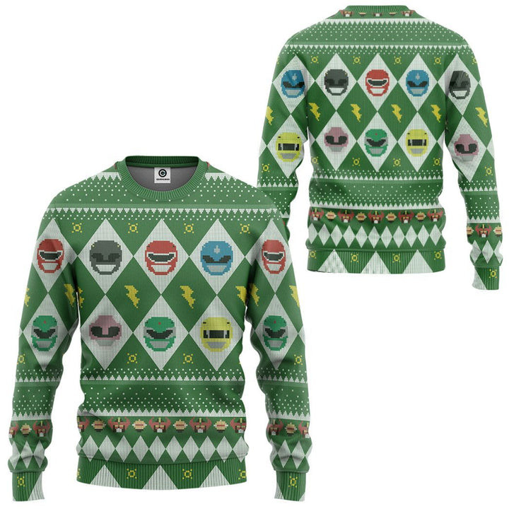 Mighty Morphin Power Rangers Argyle Pattern Ugly Christmas Sweater – All Over Print 3D Sweater – Green