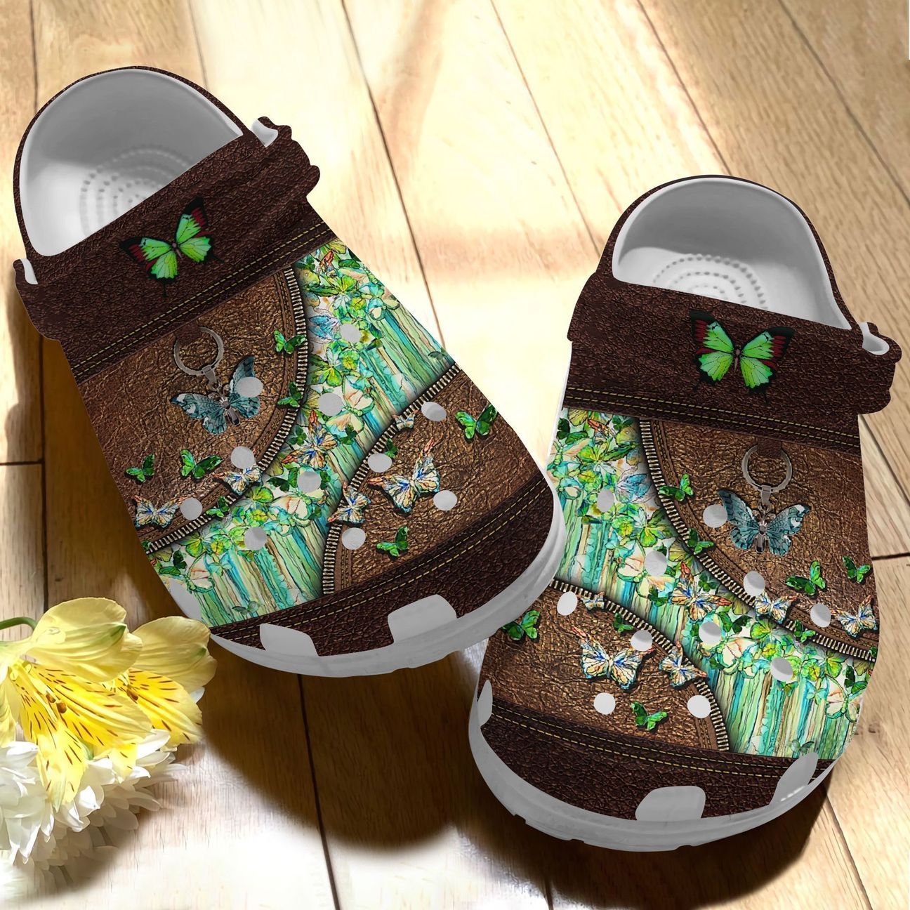 Butterfly Personalized Clog, Custom Name, Text Beautiful Green Butterflies, Fashion Style For Women, Men, Kid, Print 3D