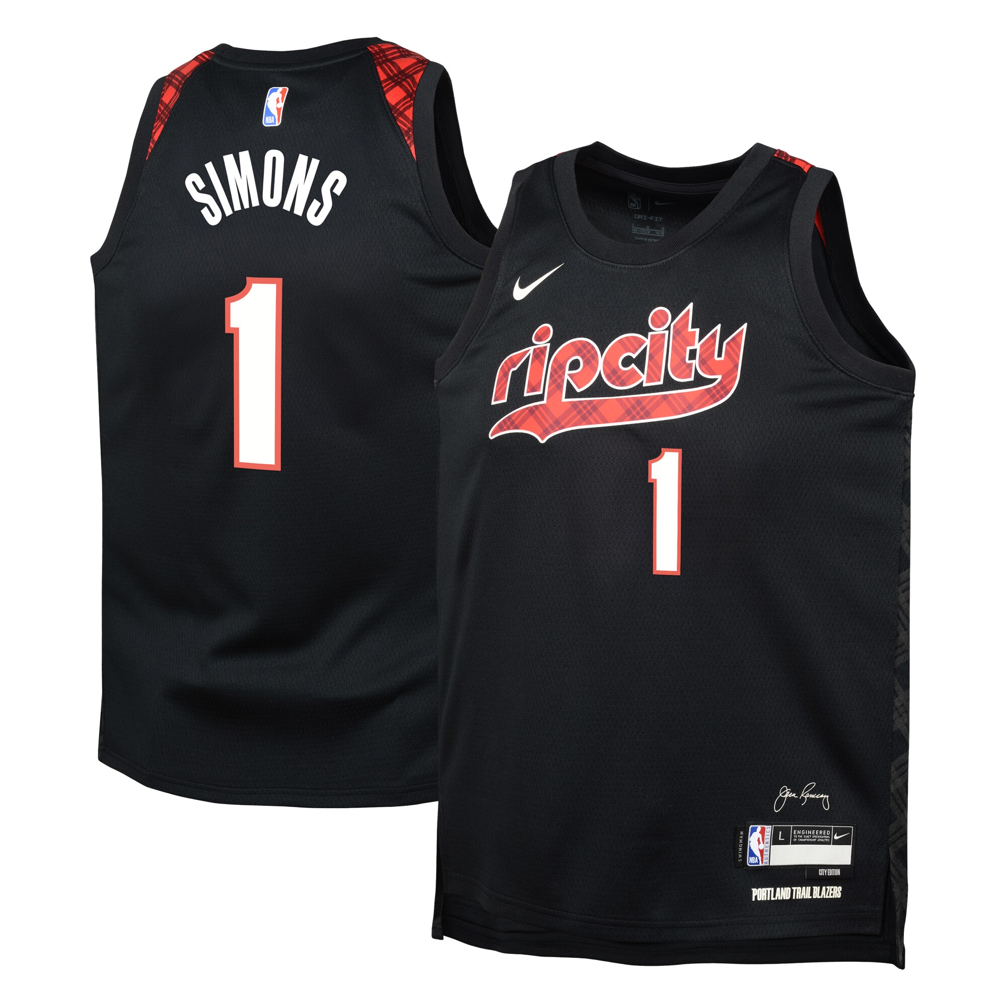 Portland Trail Blazers City Edition Swingman Jersey 23 – Black – Anfernee Simons – Youth