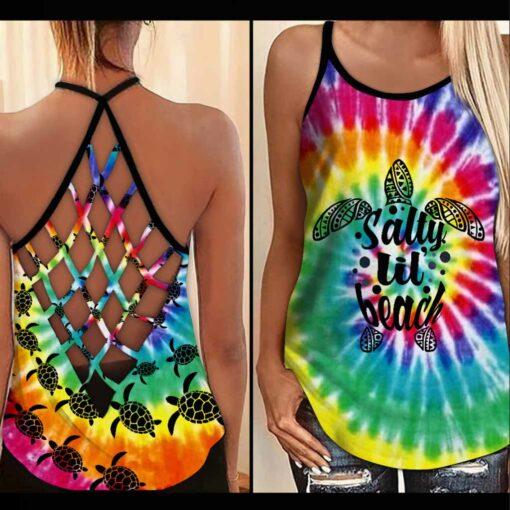 Salty Lil’ Beach Turtle Criss Cross Tank Top For Turtle Lovers, Gift For Her Gift For Turtle Lover Friend Tanktop And Legging, Animal Lovers