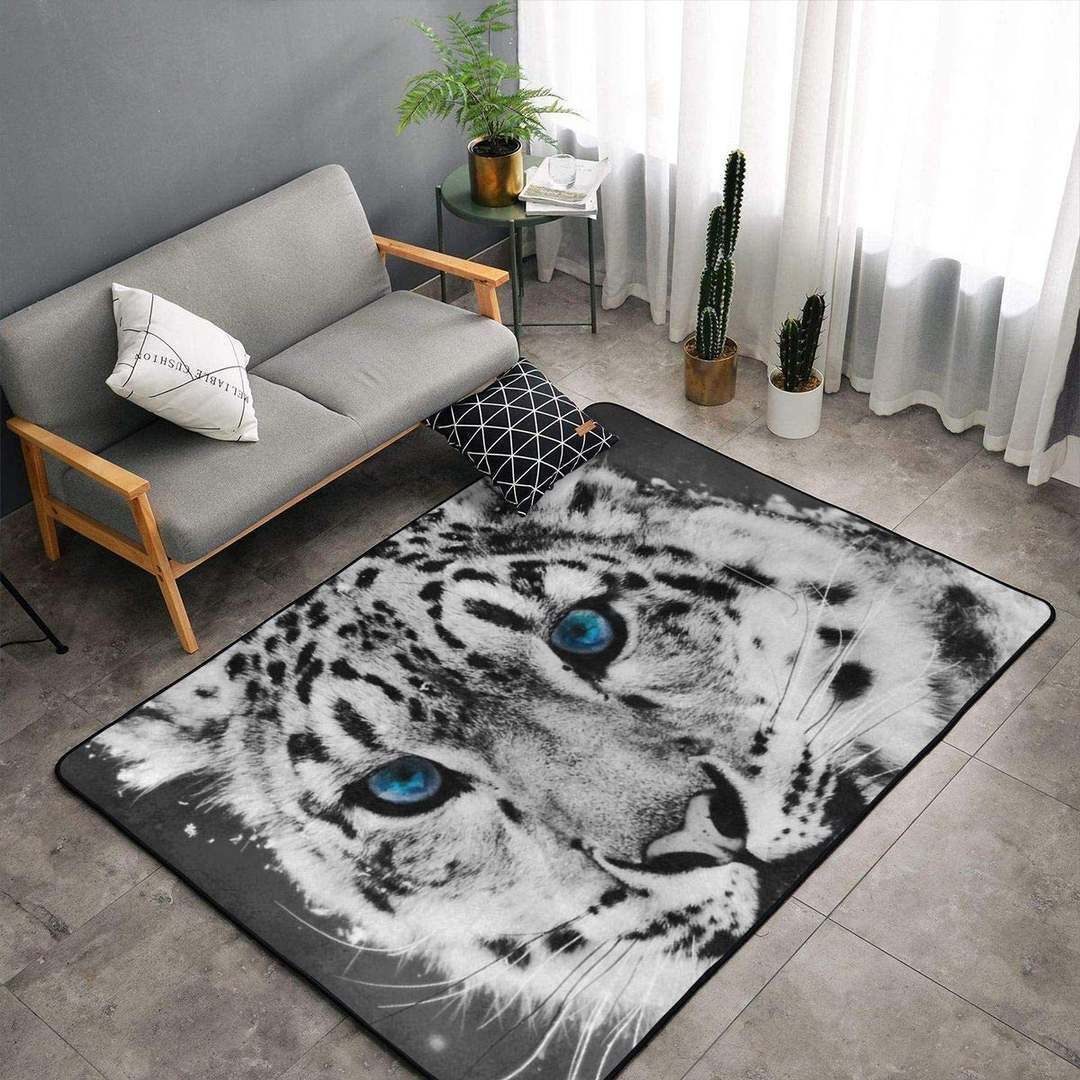 Black And White Snow Leopard Rug