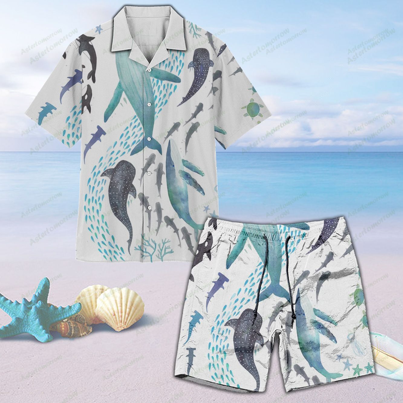 Marine Life Sharks And Whales Unisex Hawaiian Shirt Beach Sea Creatures Hawaiian Ha7142