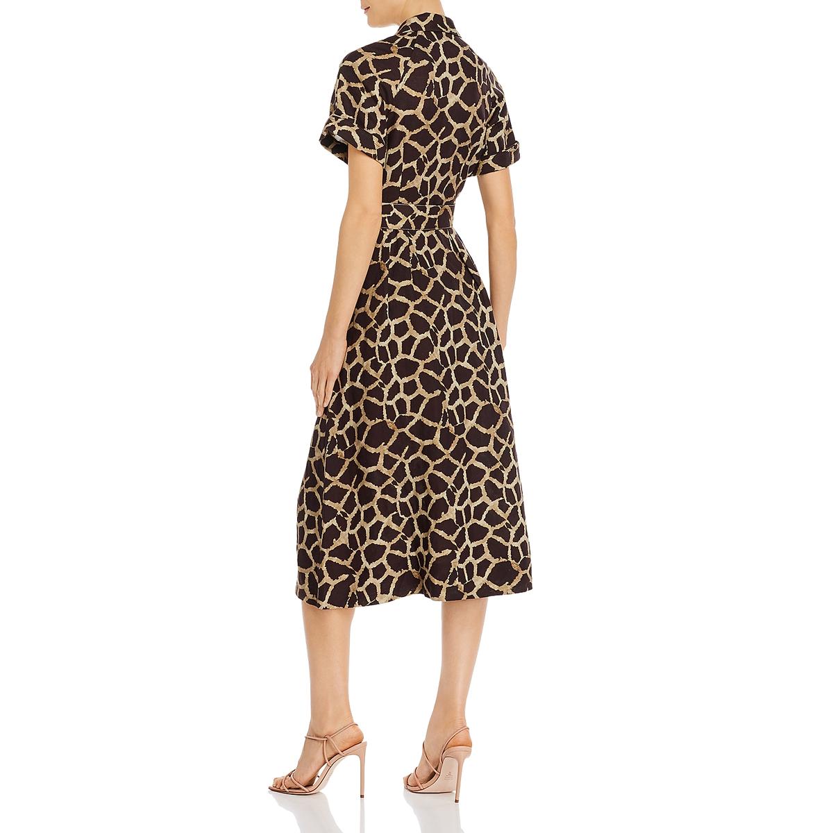 Acacia Womens Linen Blend Animal Print Shirtdress