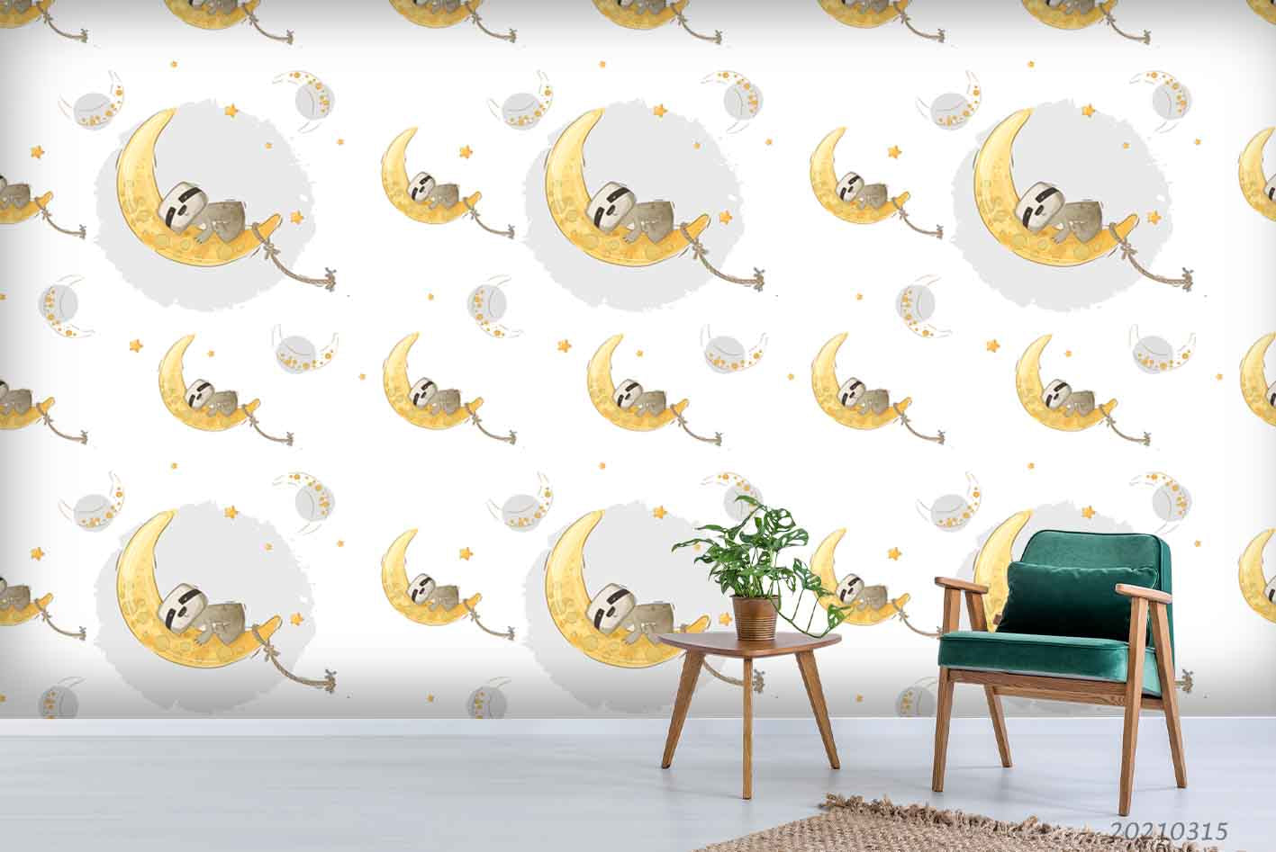 3D Cartoon Animal Moon Sloth Wall Mural Wallpaper Lqh 268