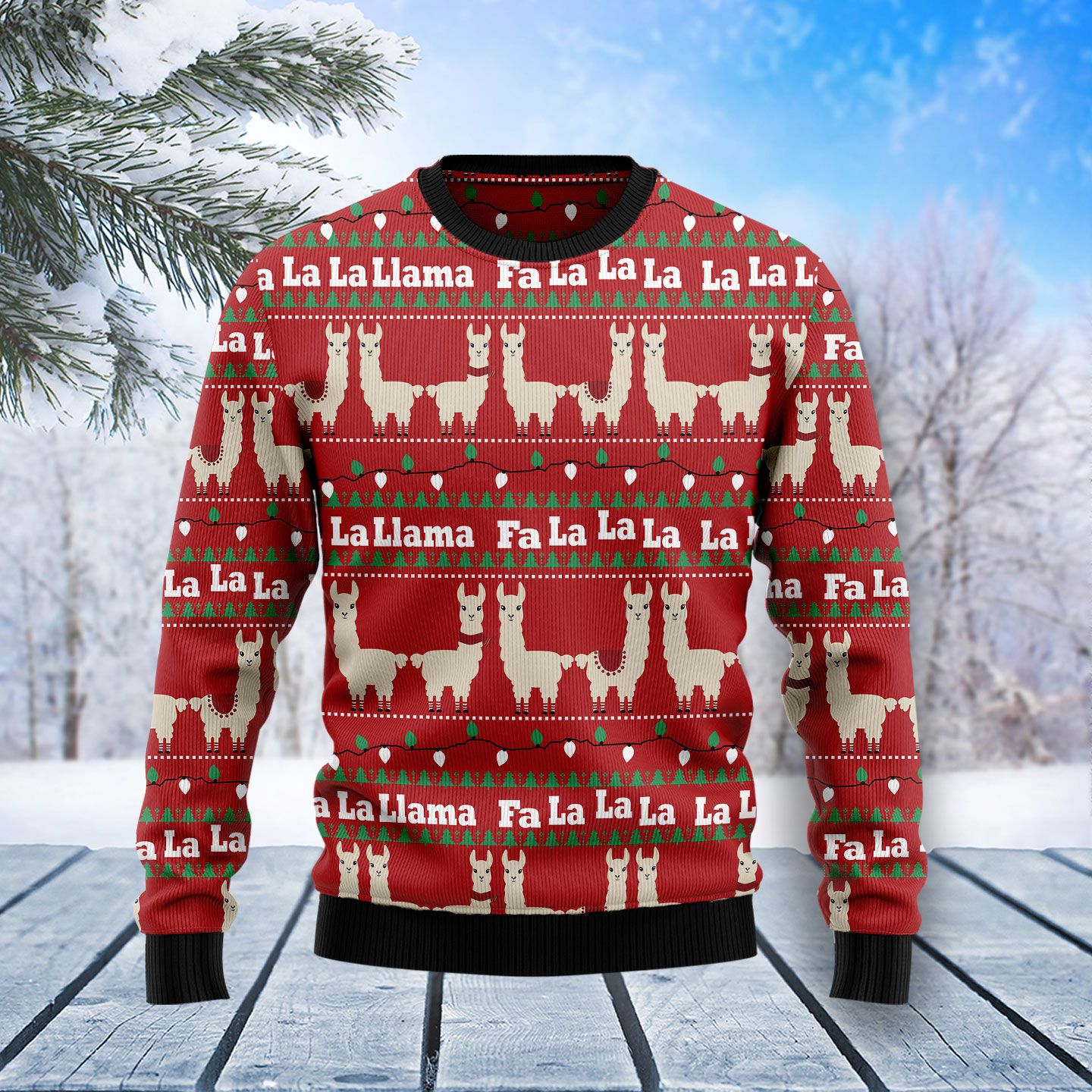 Unifinz Llama Christmas Ugly Sweater Llama Fa La La La Llama Patterns Lights Red Sweater 2022