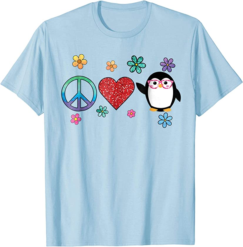 Penguin Peace Love Hippie T-Shirt Glasses Boho Bird Lovers