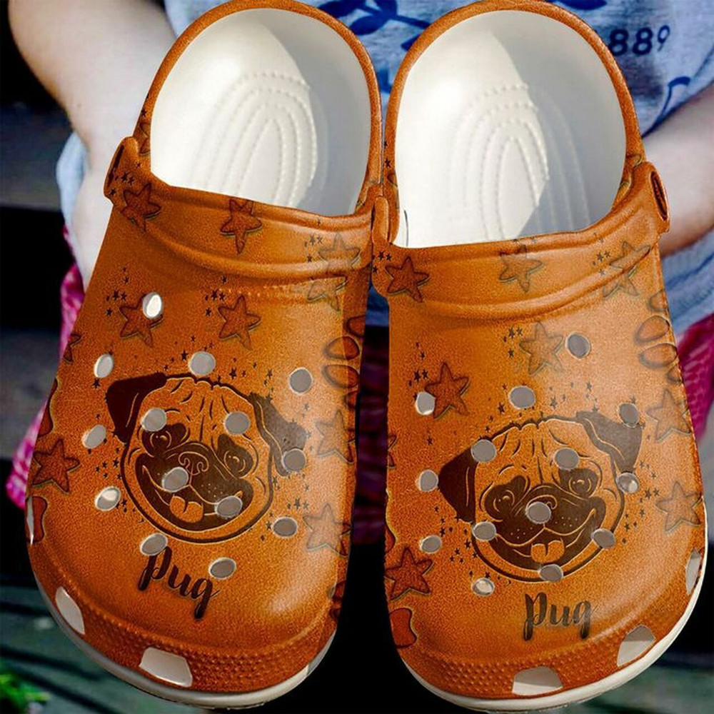Pug Leather 102 Gift For Lover Rubber Crocs Clog Shoes Comfy Footwear